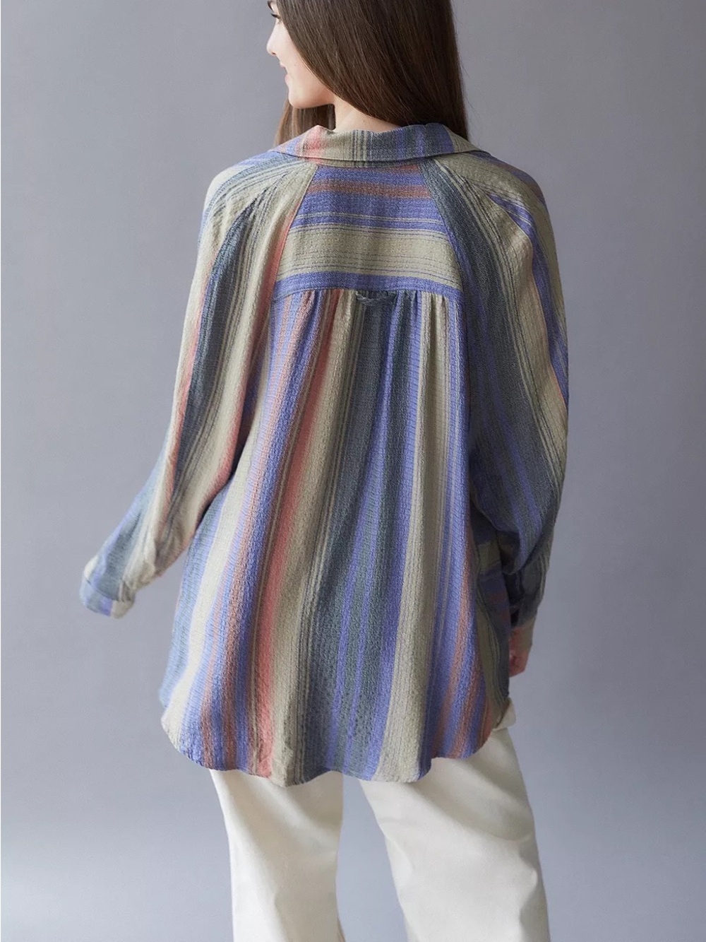 BDG Oversized Striped Button-Down Shirt in Blue, Green, Pink - Picture 3 of 10